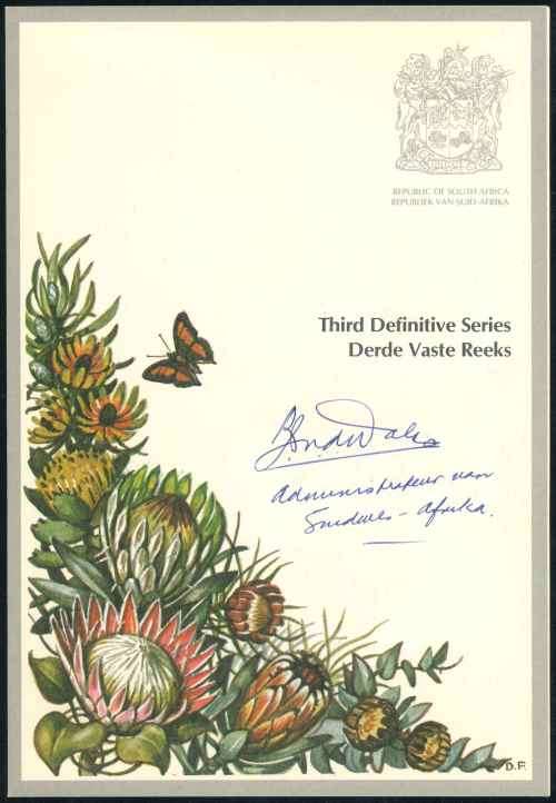 South Africa 1977 Third Definitive Series "Protea" Signed Official First Day Folder Number 3.1