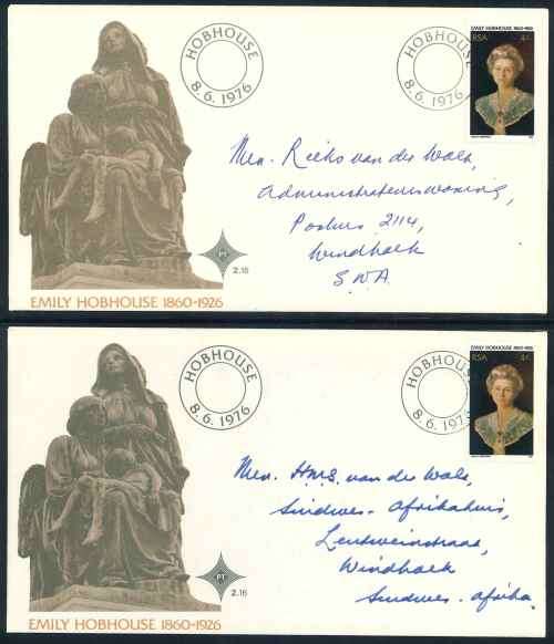 South Africa 1976 Signed "Emily Hobhouse" Official First Day Covers with colour shade Variety