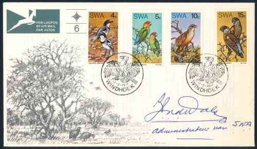 South West Africa 1974 "Rare Birds" Signed Official First Day Cover