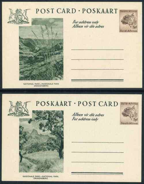 South Africa unused Pre-printed green "National Parks" 1 1/2d Leopard Postcards x (7)