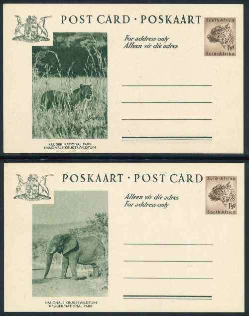 South Africa unused Pre-printed green "National Parks" 1 1/2d Leopard Postcards x (7)