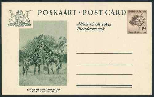 South Africa unused Pre-printed green "National Parks" 1 1/2d Leopard Postcards x (7)