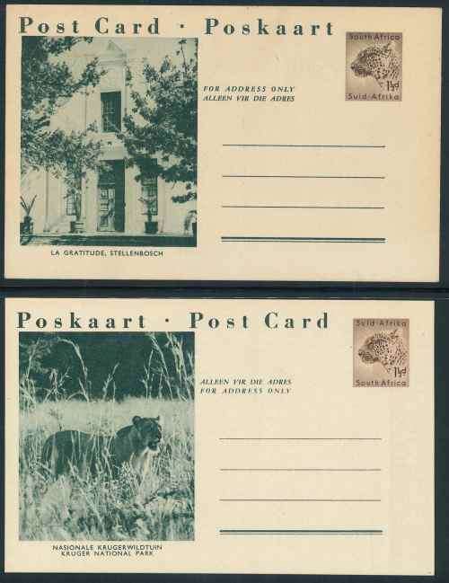 South Africa unused Pre-printed green 1 1/2d Leopard Postcards x (8)