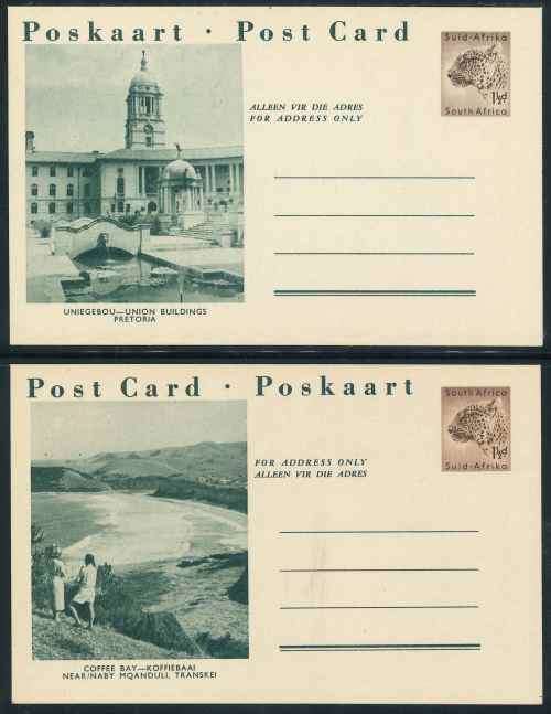 South Africa unused Pre-printed green 1 1/2d Leopard Postcards x (8)