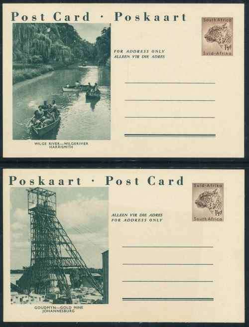 South Africa unused Pre-printed green 1 1/2d Leopard Postcards x (8)
