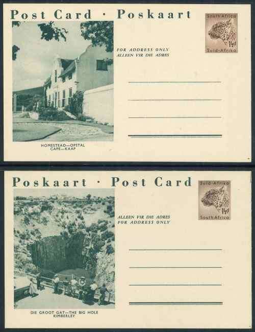 South Africa unused Pre-printed green 1 1/2d Leopard Postcards x (8)