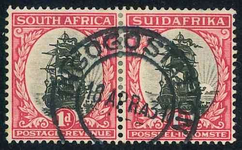 South Africa 1930 pair of 1d "Ship" stamps Cancelled with a "Ingogo Station" Railway Postmark