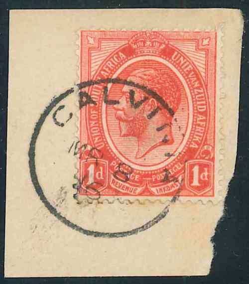 South Africa 1913 KGV 1d Head Stamp on Piece with 1916 "Calvinia" Relief Cancel
