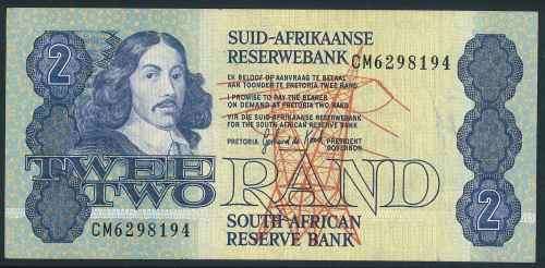 South African Reserve Bank R2 Bank Note Signed by Gerhard De Kok in fair condition