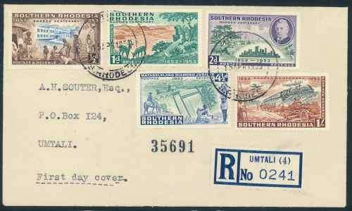 Southern Rhodesia 1953 "Cecil Rhodes Birth Centenary" Registered First Day Cover