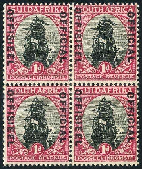 South Africa 1930/47 Officials Block of (4) x 1d stamps with Full Stop Variety (*/**)