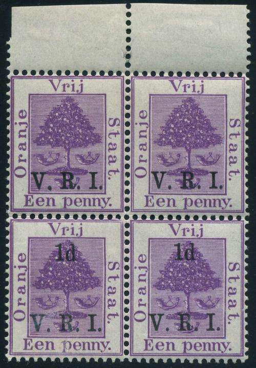 Orange Free State 1900 Scarce Certified (1d on 1d) marginal Block with Missing Value