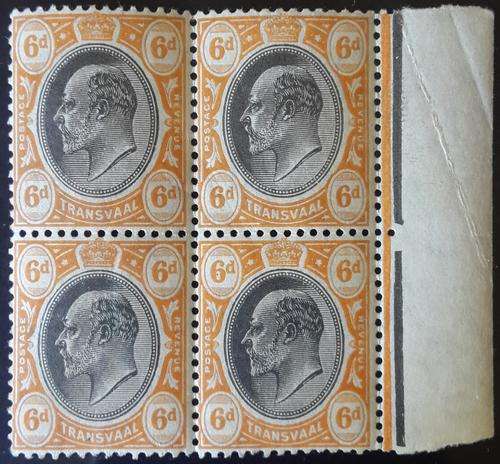 Transvaal 1902 King Edward VII Block of (4) x 6d stamps (SACC 256) (*)