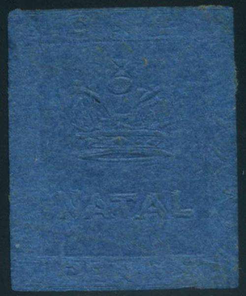 Natal 1859 Embossed Imperforated 1d blue Revenue stamp