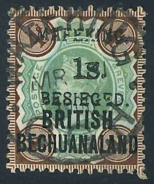 Mafeking Siege 1900 used (1s on 4d British Bechuanaland) stamp (SACC 13)
