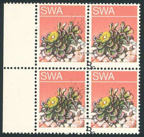SWA 1973 Scarce "Succulents Definitive" marginal Block of 3c stamps with Stunning Variety (**)