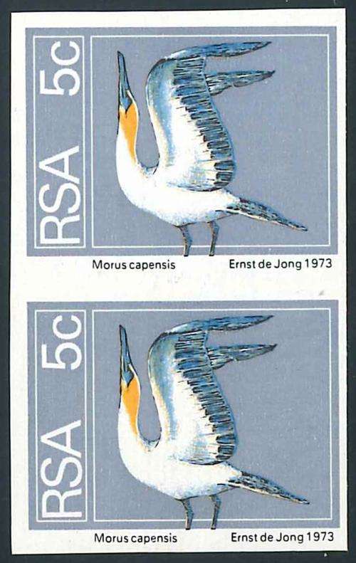 South Africa 1974 Scarce Second Definitive Imperforate pair of 5c stamps (SACC 363a) (**)