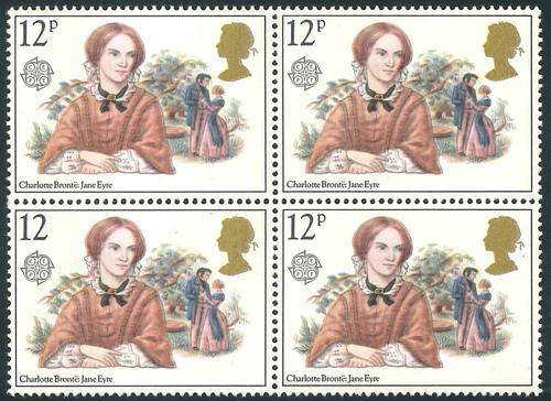 GB UK 1980 QEII "Famous Authoresses" 12p Block with Missing 'p' Variety (**)