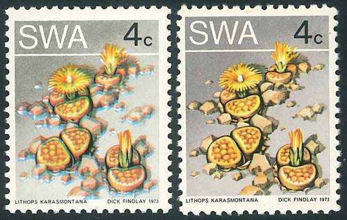 SWA 1973 Scarce "Succulents" Definitive 4c stamp with Shift in Colour Variety (**)