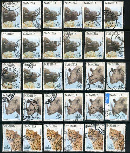 Namibia 1997 small lot of (66) x used Flora and Fauna stamps with interesting Postmarks