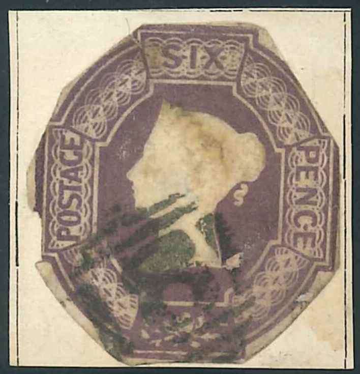 GB UK 1854 Queen Victoria used Imperforate Embossed 6d stamp (SG 58)