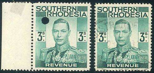 Southern Rhodesia 1937 KGVI Perforated Plate Proof 3 shilling Revenue stamp