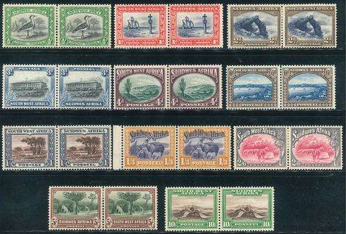 South West Africa 1931 First Pictorials set of stamps up to the 10s pair (SACC 103 -113) (*)