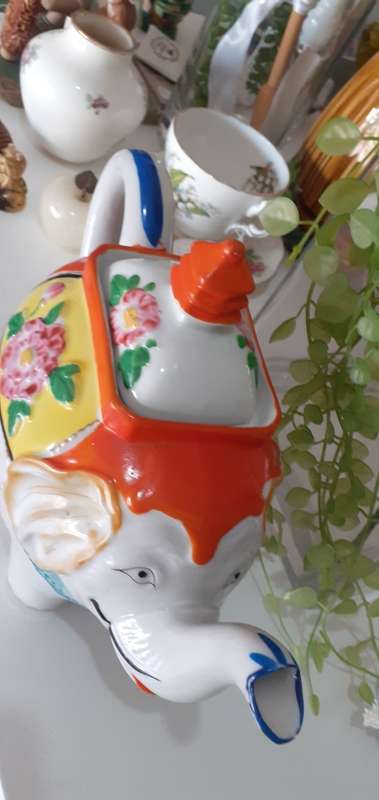 Vintage Elephant Teapot Marked Chinese Porcelain