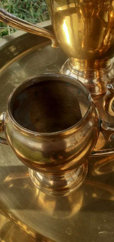 SOLID COPPER TEAPOT,MILK JUG, SUGAR BOWL ON A COPPER TRAY