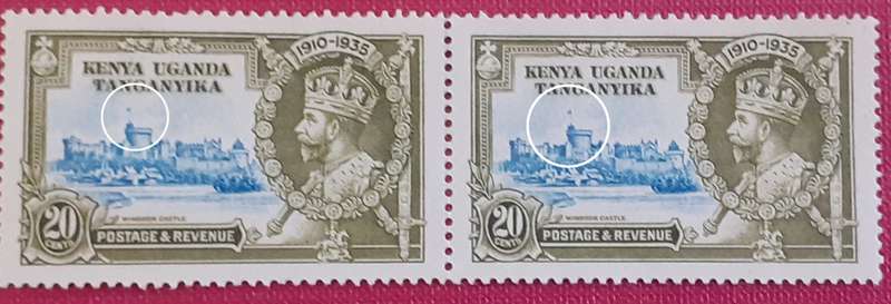 KUT - RARE 20c Pair with Broken Flag Pole Variant on BOTH Stamps CV R9000+