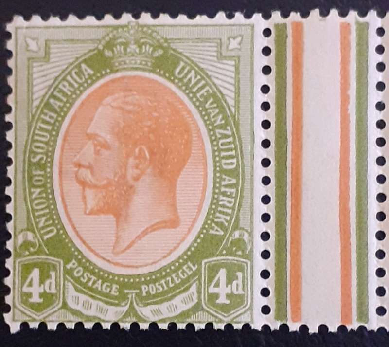 Union of SA-1913 SACC 9, 4d Gutter Pair, Orange and Olive Green CV R3000