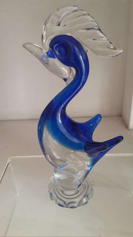 Lovely Tall Murano Blue and clear pedestal Bird Glass Art