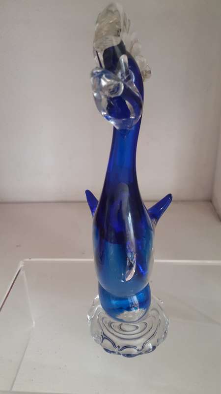 Lovely Tall Murano Blue and clear pedestal Bird Glass Art
