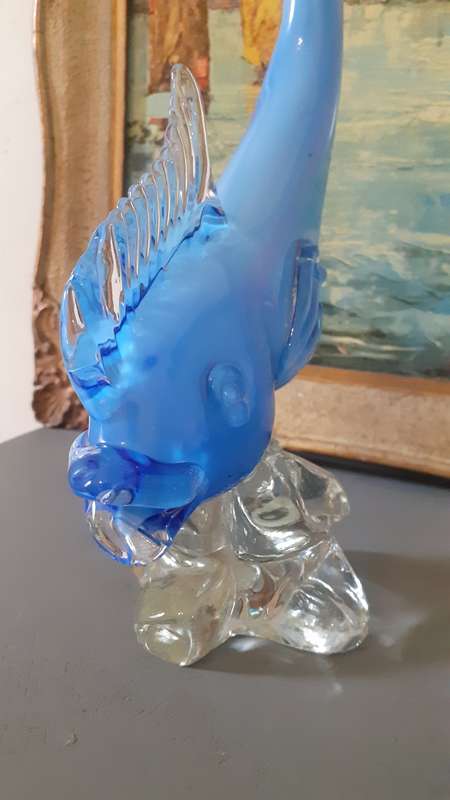 MURANO,Magnificent Light Blue Sculptured Glass Fish