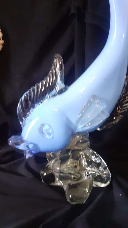 MURANO,Magnificent Light Blue Sculptured Glass Fish