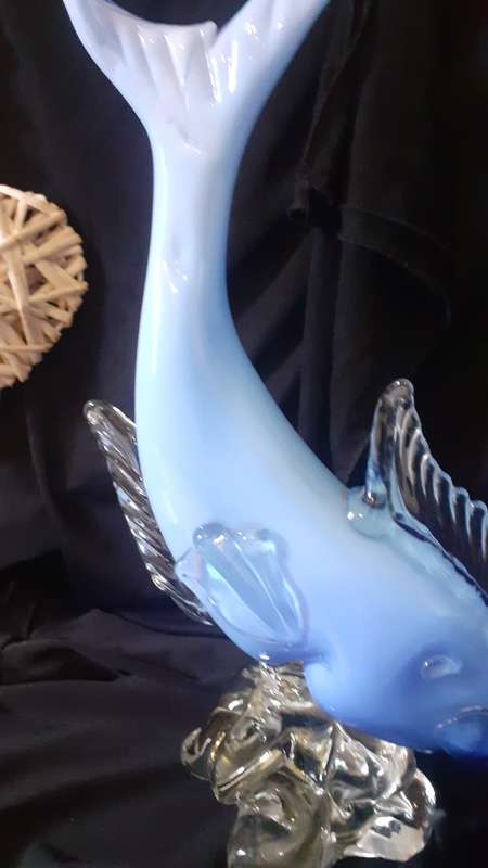 MURANO,Magnificent Light Blue Sculptured Glass Fish