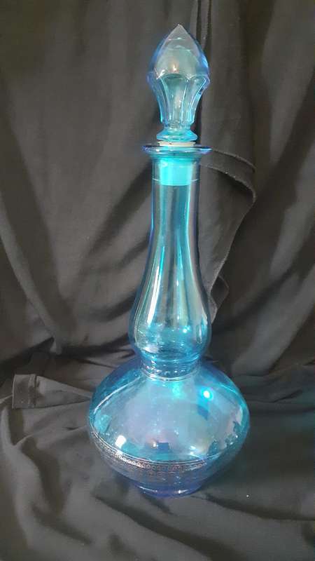 Vintage Belgium Made-29cm Blue and Gold Glass Decanter with Stopper