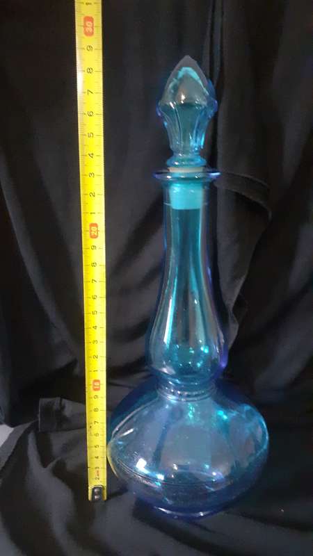 Vintage Belgium Made-29cm Blue and Gold Glass Decanter with Stopper