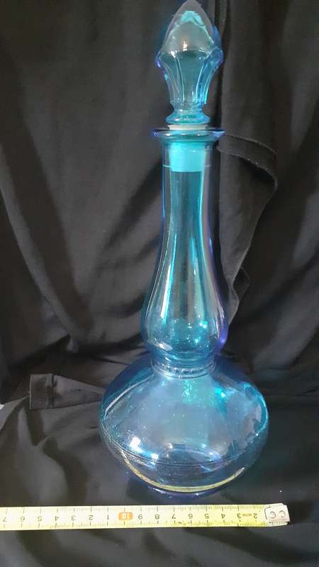 Vintage Belgium Made-29cm Blue and Gold Glass Decanter with Stopper