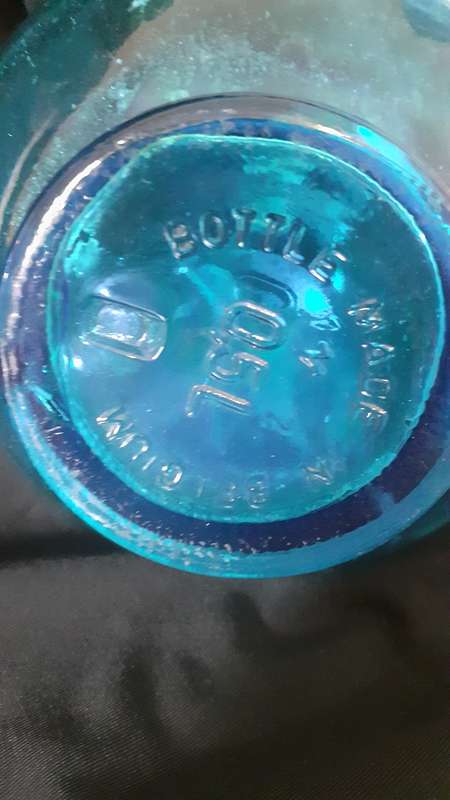 Vintage Belgium Made-29cm Blue and Gold Glass Decanter with Stopper
