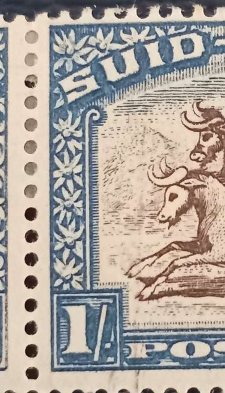 SA Union-1s Hyphenated Pictorial, Vertical line vissible on 2nd stamp.