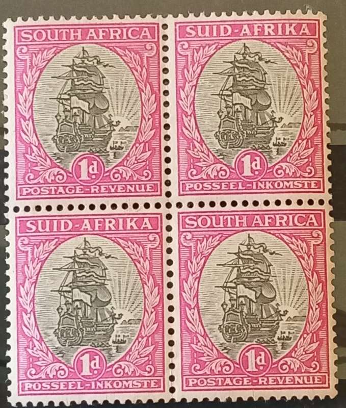 Union of SA, 1d Hyphenated Pictorials,Pink ink lines across stamp,