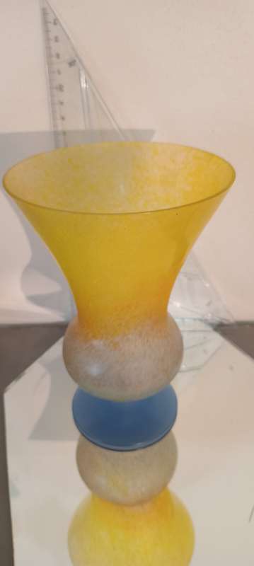 Vintage Frosted Yellow and Blue Vase