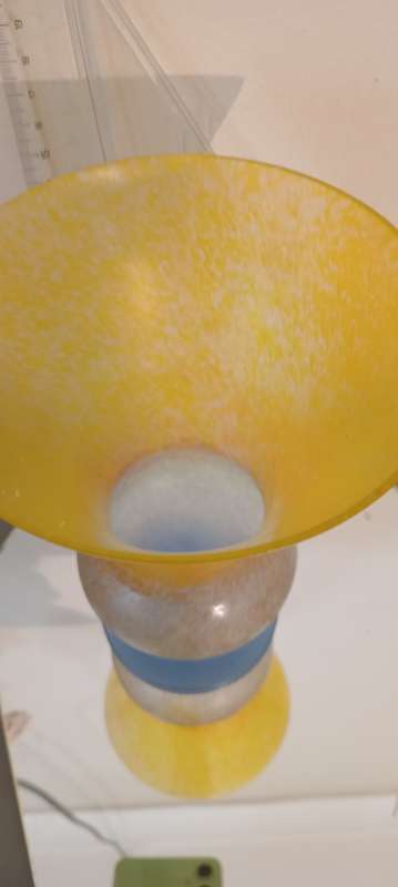 Vintage Frosted Yellow and Blue Vase