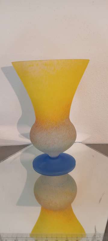 Vintage Frosted Yellow and Blue Vase
