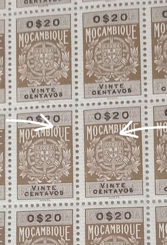 Mocambique 1969 Fiscal Stamps Sheet of 100 stamps(MNH) with variants on numeral stamps