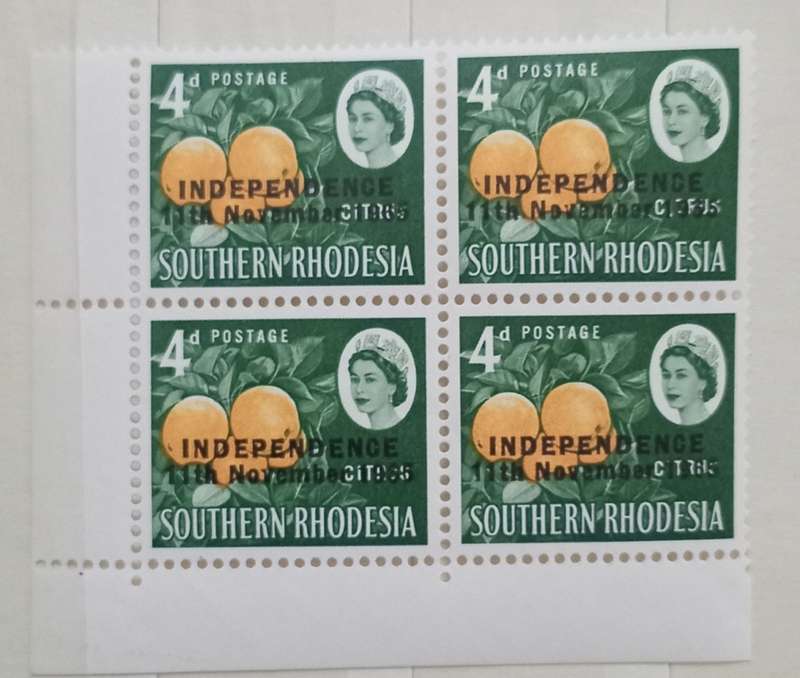 Souther Rhodesia SG363(var)Orange colour downwards shift and 1955 instead of 1965 on top right stamp