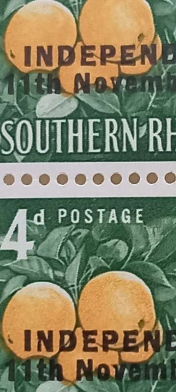 Souther Rhodesia SG363(var)Orange colour downwards shift and 1955 instead of 1965 on top right stamp