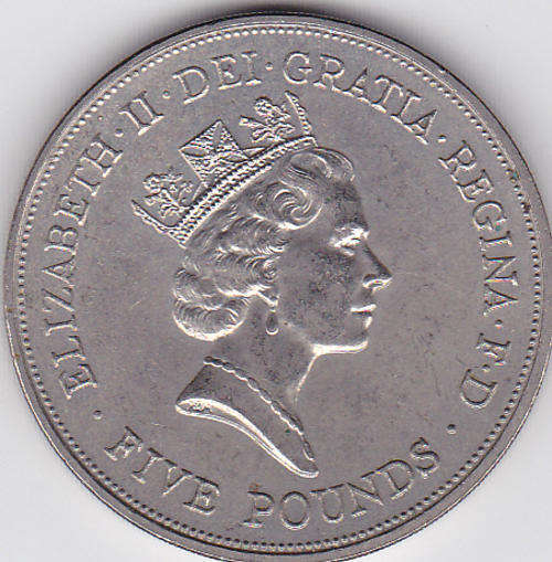FIVE POUNDS - BRITAIN -1990 QUEEN ELIZABETH THE QUEENS MOTHER . ELIZABETH II.AS PER SCAN