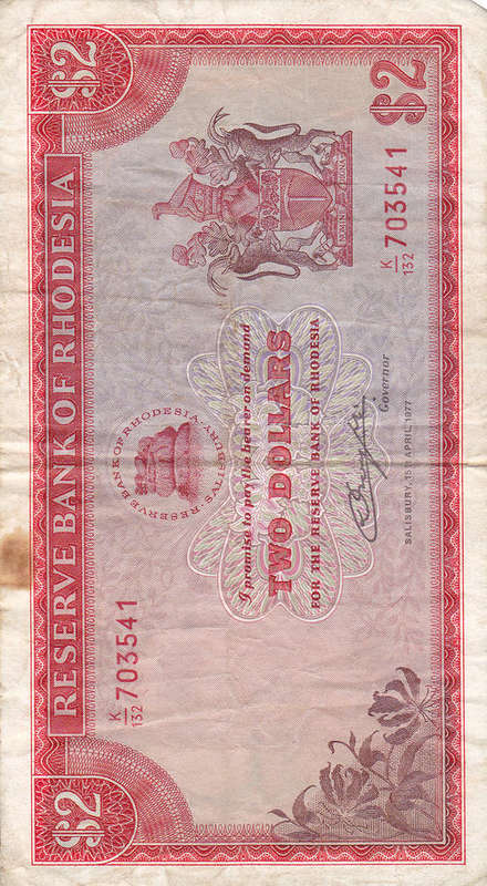 1977 RHODESIA - TWO DOLLARS AS PER SCAN